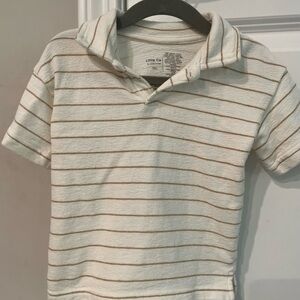 Little Co. Kids Polo Shirt - White and Tan Stripes